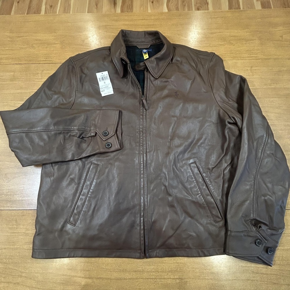 Polo Ralph Lauren Jacket Mens XL Brown Lamb Leather Newsboy Bomber Lined *MARK*